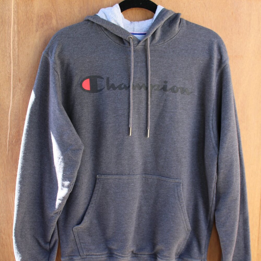 Champion Men’s Medium Hoodie Sweatshirt Dark Gray Pullover Logo Classic Fit